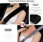 Soft Faux Fur Universal Fit Seatbelt Cover Car Truck SUV Airplane Seat Belt Shoulder Pad for Carmera Backpack Straps Neck Cushion Protector Extra Long 15.7in Black