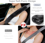 Soft Faux Fur Universal Fit Seatbelt Cover Car Truck SUV Airplane Seat Belt Shoulder Pad for Carmera Backpack Straps Neck Cushion Protector Extra Long 25.6in Dark Gray