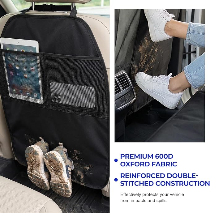 2 PCS Kick Mat Back Seat Protector, Anti-Mud Auto Seat Back Protective Cover with 2 Storage Pockets, Waterproof Backseat Kick Mats for Cars Trucks SUVs, Car Accessories