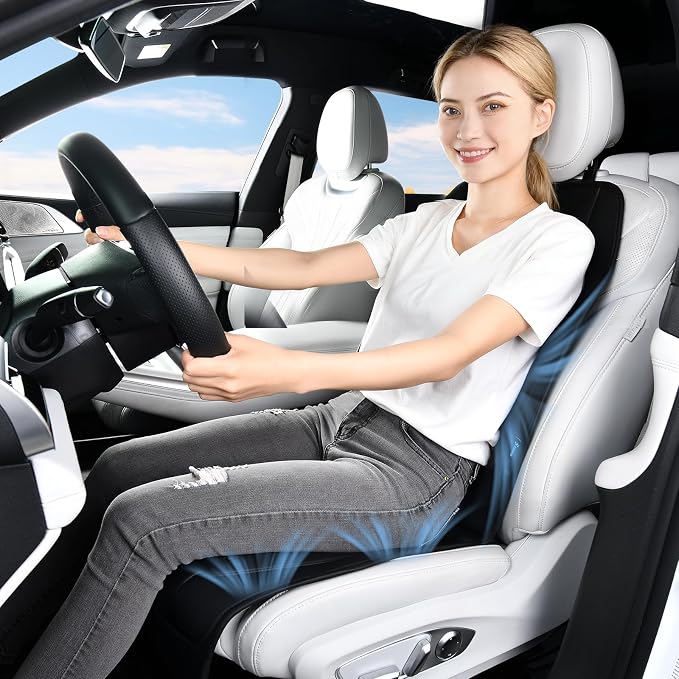 Cooling Car Seat Cover Front Seat, 12V-24V Ventilated Seat Cushion, Cooling Car Seat Cushion with 2 Powerful Turbo Fans 3-Speed Adjustable for Summer Driving, Universal Fit for Car SUV Truck