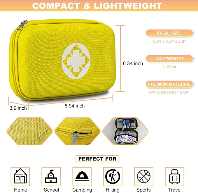 276PCS Hiking First Aid Kit for Home Personal Emergency Supplies Compact Bag for Backpack, First Aid Essentials Survival Kit for Business Travel Car Yellow