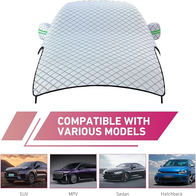 Car Half Car Cover Sunshade, Windshield Hood Front Window All-Season Protection Waterproof Dustproof Frostproof Car Cloth, Outdoor Foldable Protective Cover, Universal for Cars (Silver)