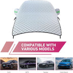 Car Half Car Cover Sunshade, Windshield Hood Front Window All-Season Protection Waterproof Dustproof Frostproof Car Cloth, Outdoor Foldable Protective Cover, Universal for Cars (Silver)