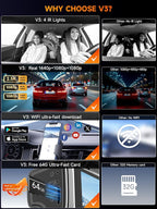 3 Channel 2.5K Dash Cam with 5GHz WiFi & APP Control, 2.5K+1080P+1080P Front Inside and Rear, Triple Dash Camera with SD Card, 24 Hours Parking Mode, Loop Recording, Night Vision