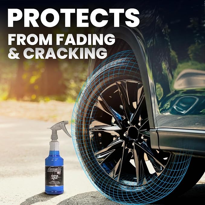 LANE'S Super Blue Tire Dressing | High-Gloss Tire Spray | 32oz (Pack of 1) | No Sling, No Run, Long Lasting | Protects from Cracks & UV Rays | Non-Greasy Tire Dressing & Cleaner for Cars, SUVs, More