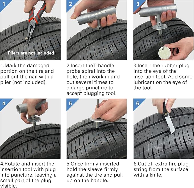 Universal Tire Repair Kit, Heavy Duty Car Emergency Tool Kit for Flat Tire Puncture Repair, 36 Pcs Value Pack, Tire Plug Kit fit for Autos, Cars, Motorcycles, Trucks, RVs, etc.