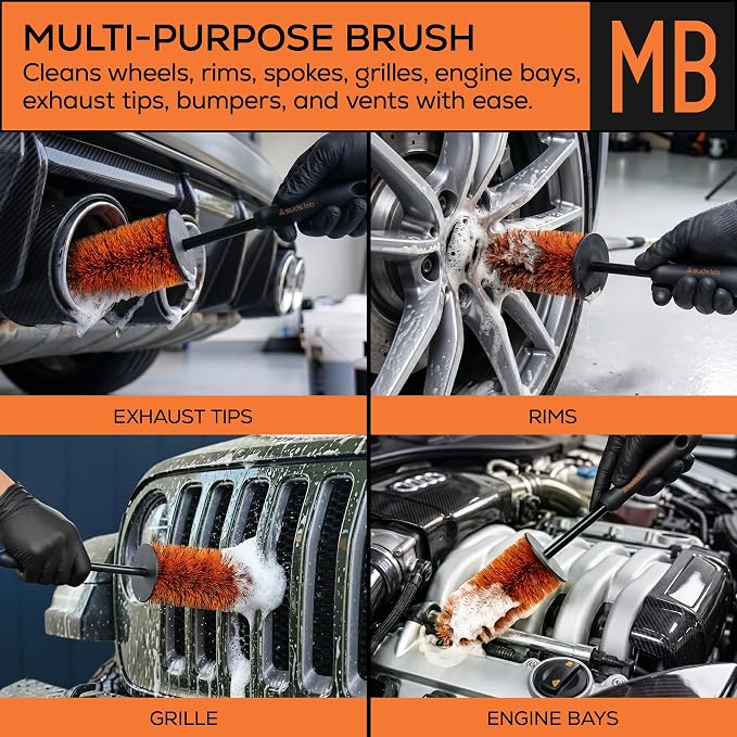 Mini Wheel Cleaning Brush – Durable Multipurpose Rim Brush for Cars, Trucks, Motorcycles, Bicycles, Boats, Rims, Exhaust Tips, – Mini Design, Dense Bristles, All Surface Cleaner