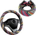 Boho Flax Cloth Steering Wheel Cover, Hippie Baja Blanket Anti-Slip Breathable Protector, Universal Fit 14.5-15 Inch for Cars SUV Van Truck, Women Car Interior Accessories (Style B)