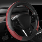 Faux Leather Steering Wheel Cover and Waterproof Car Floor Mats, Universal Car Combo Fit for 95% Sedan,SUV,Cars, 14.5-15inch Sporty Anti-Slip Safety Comfortable Design Burgundy