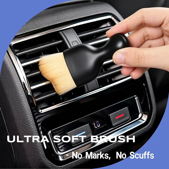 9 Pcs Car Detailing Brushes Kit, Car Interior Cleaning Tool with Cleaning Gel | car detailing brushes, cleaning gel & microfiber cleaning cloth,Safe for leather, vents, dash. Ideal for truck, auto, SUV, RV
