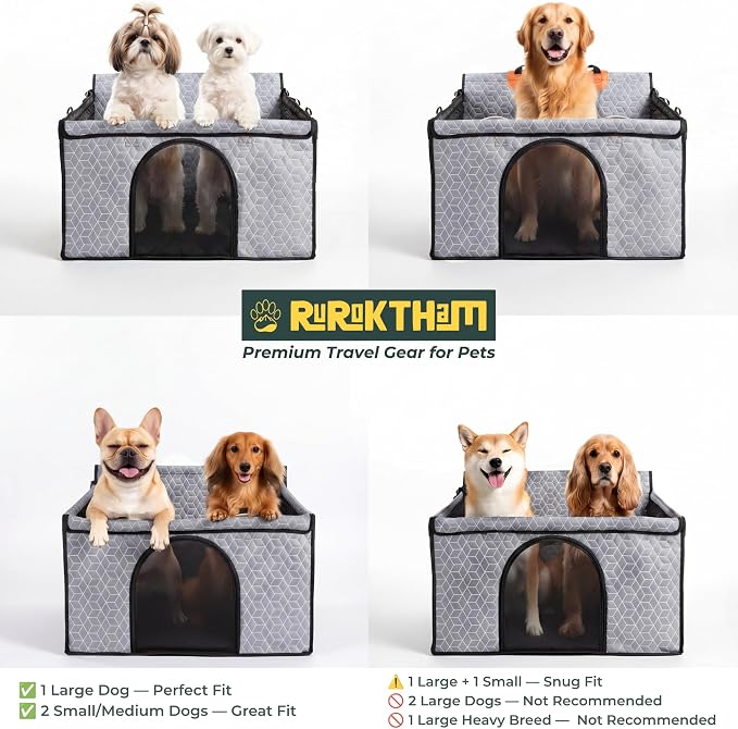 Dog Car Seat for Large Medium Dogs | Waterproof Dog Seat Cover for Back Seat with Hard Bottom | Alloy Twist-Lock Rods | 3 Mesh Windows | Removable Fleece Mat | Cars, SUVs, Trucks (Grey)