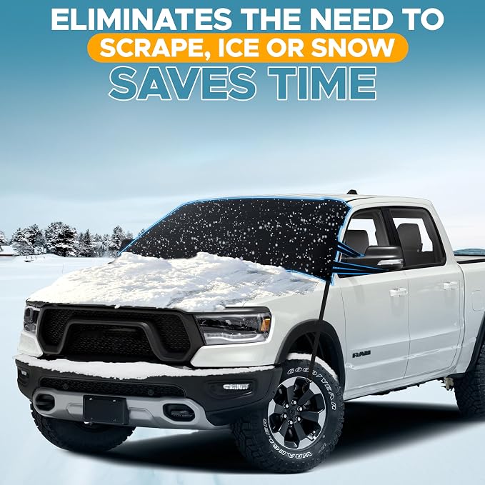 Truck Windshield Snow Cover for Dodge Ram 1500-4000 (1994-2025) | 600D Oxford Car Cover for Snow and Ice Protection | Heavy-Duty Car Snow Cover | Ram Truck Accessories for Ice,Winter,Frost