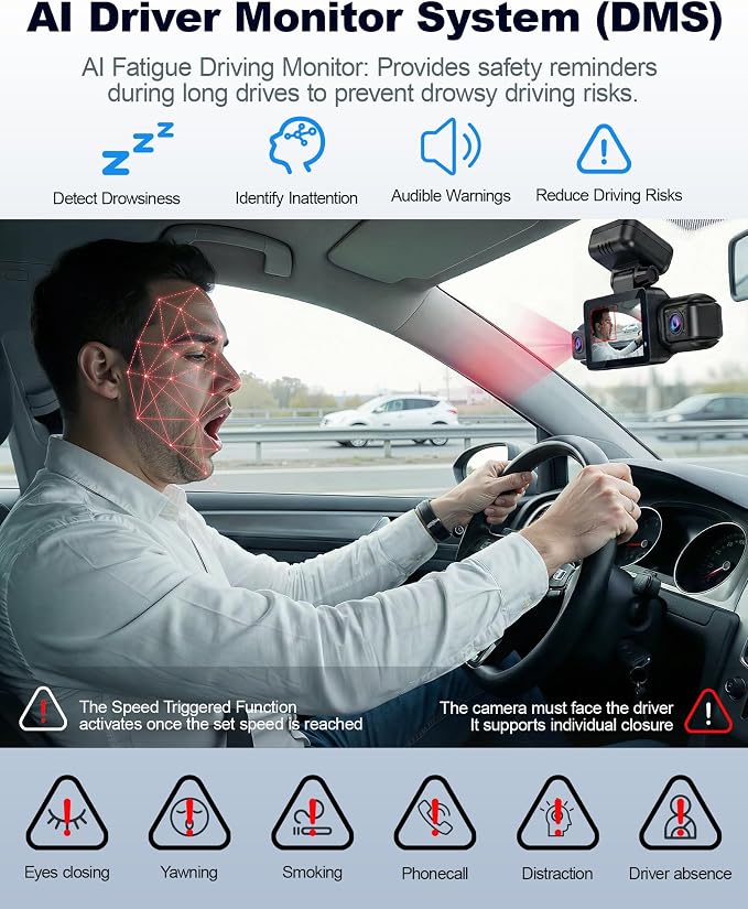 Neideso N300Pro 4K Dash Cam Front and Rear, 4 Channel 360 View Car Camera | Free 128GB Card, STARVIS 2 Sensor, Touch Screen, 5.8G WiFi 20MB/s Download, GPS, AI Fatigue Driving Monitor, 24H Parking Mode