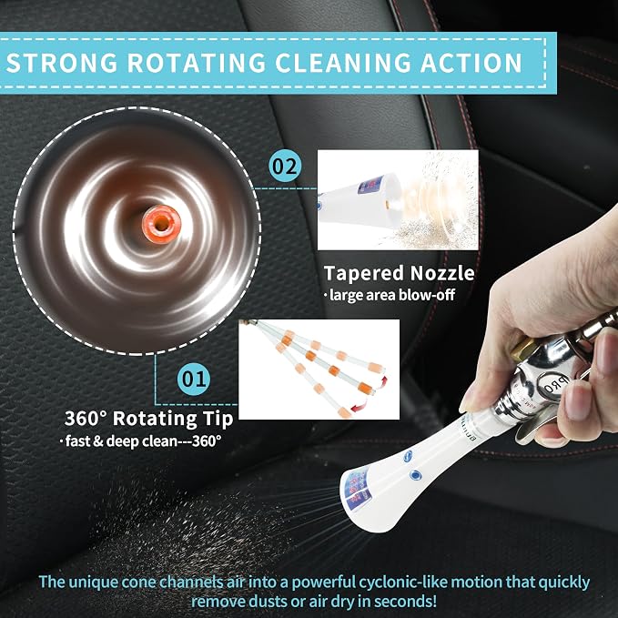 Tornado Mini High Pressure Air Blower for Auto Interior Cleaning | Car Cleaning Air Gun Kit Vortex Air Cleaning Tool for Quickly Blasts Dirt with Air Compressor | Compact & Powerful & Portable