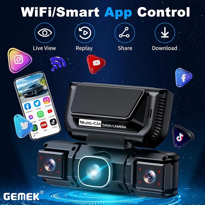 360 Degree View 4 Channel Dash Cam 5G WiFi & APP Control, 2K Front and Rear Inside, Left Right Dash Camera for Cars Free 64GB TF Card, G-Sensor, Night Vision, 24H Parking Mode