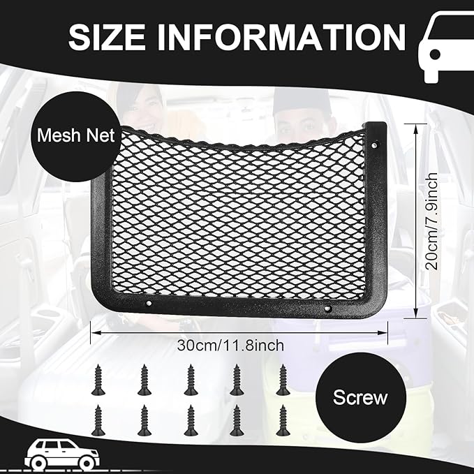 2 Pcs Boat Storage Net Bag, ABS Plastic Car Framed Mesh Net Holder, Phone & Cargo Organizer with Screws for Auto, Rv, Boat, Pontoon, Truck Pocket Storage (12 x 8 Inch)