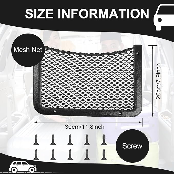 4 Pcs Boat Storage Net Bag, ABS Plastic Car Framed Mesh Net Holder, Phone & Cargo Organizer with Screws for Auto, Rv, Boat, Pontoon, Truck Pocket Storage (12 x 8 Inch)