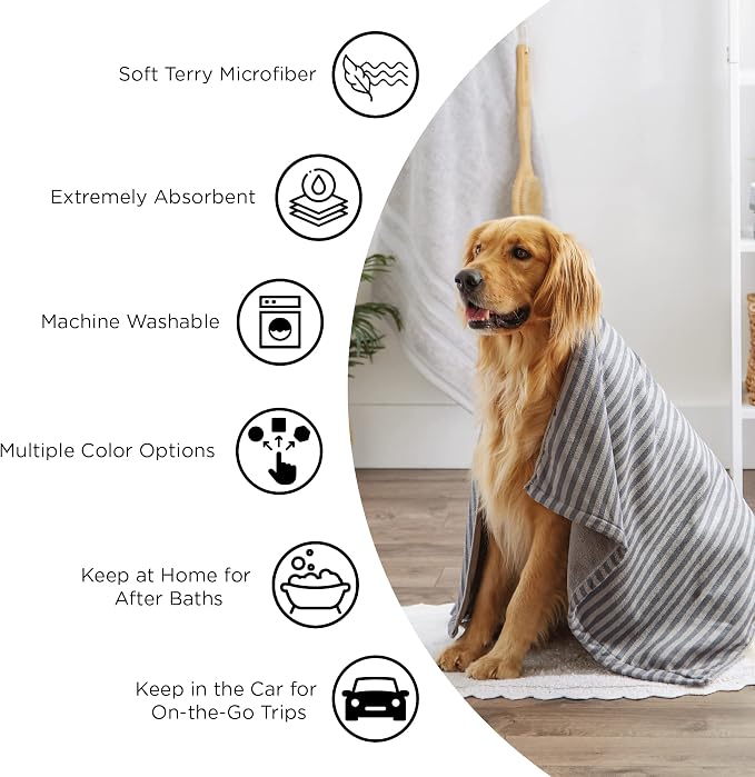 Pet Grooming Towel Collection Absorbent Microfiber X-Large, 41x23.5, Embroidered Green (Pack of 12)