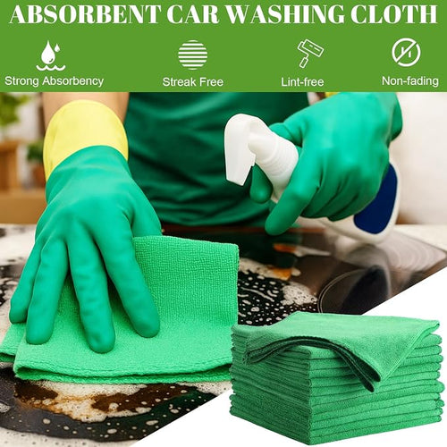 140 Pcs Microfiber Cleaning Cloths for Cars Ultra Absorbent Car Towels Drying Reusable Cleaning Supplies House Kitchen Window Microfiber Towel (Green,16 x 16 Inch)