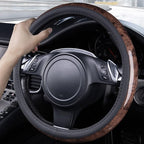 Wood Grain Microfiber Leather Steering Wheel Cover, Universal Fit for 14 1/2-15 inch Black Steering Wheel, Anti-Skip Veins Design,Cars, Suvs,Vans, Sedans (Black)