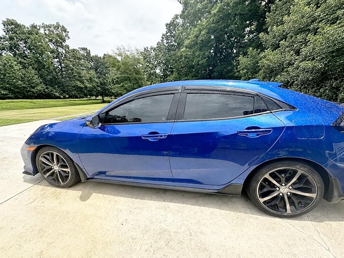 2016-2021 Tape-On Rain Guards for Honda Civic Hatchback Side Window Visor Deflectors 10th Gen HB Type-R EX EX-L LX Sport Touring 3D Wavy JDM Style Vent Shades