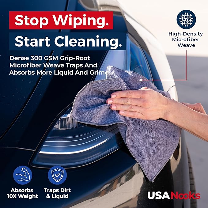 Microfiber Cleaning Cloth Grey - 50 Pcs (12.5"x12.5") - High Performance - 1200 Washes, Ultra Absorbent Microfiber Towel Weave Grime & Liquid for Streak-Free Mirror Shine - Car Washing Cloth