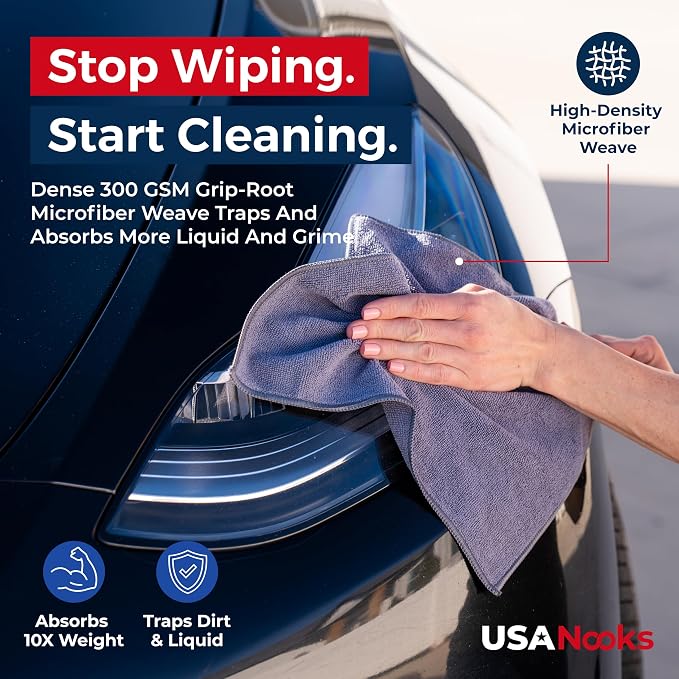 Microfiber Cleaning Cloth Grey - 8 Pcs (12.5"x12.5") - High Performance - 1200 Washes, Ultra Absorbent Microfiber Towel Weave Grime & Liquid for Streak-Free Mirror Shine - Car Washing Cloth