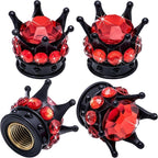 4PCS Crown Bling Tire Stem Valve Caps, Crystal Diamond Car Wheel Tire Valve Caps Universal Copper Core Stem Covers for Cars, SUV, Trucks, Bikes, Motorcycles, Bicycles (Black & Red)