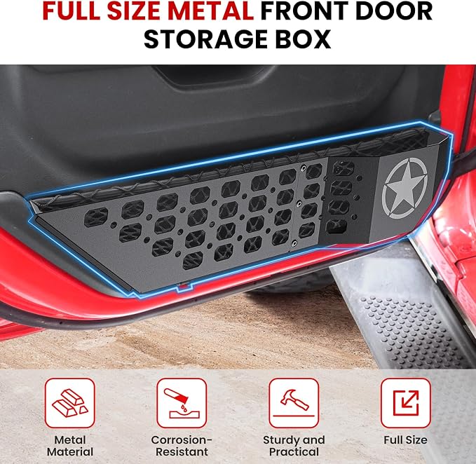 Metal Front Door Pocket Storage Box for Jeep Wrangler JL JLU 4XE 2018-2026 & Gladiator JT 2020-2023 2024 2025 2026 Accessories Door Organizer Storage Molle Panels (Not for Power Seats), 2PCS