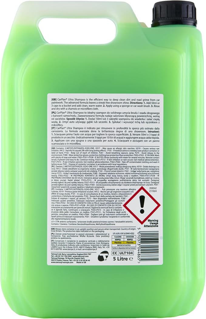 Ultra Shampoo Car Wash Soap, 169 fl oz (1.3 Gallon) | Paint Safe, Removes Dirt & Boosts Shine, For Bucket Wash with Sponge, Suitable for all Vehicles