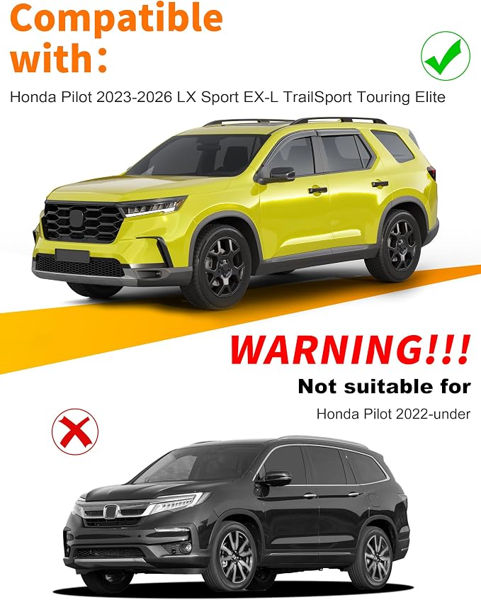 Low-Profile Window Rain Guard for Honda Pilot 2023-2026 Side Window Visors Extra-Thick Vent Visor Honda Pilot Window Deflectors Vent Shades Car Accessories-4pcs