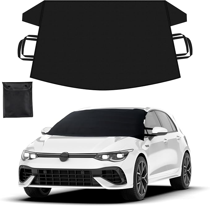 Windshield Cover for Ice and Snow | Durable 600D Oxford Fabric | Waterproof Winter Car Cover for Compact Cars, SUV and Sedan | Essential Car Winter Accessories | Small (64" x 42")