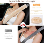 Soft Faux Fur Universal Fit Seatbelt Cover Car Truck SUV Airplane Seat Belt Shoulder Pad for Carmera Backpack Straps Neck Cushion Protector Extra Long 25.6in Beige