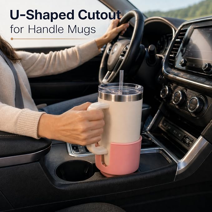 Car Cup Holder Expander for Large Bottles, Fits 32 oz to 40 oz Water Bottles and Handle Mugs, Secure Base for Most Vehicle Cup Holders, Durable ABS, Easy to Install, Durable ABS (Pink)