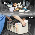 Car Trunk Organizer, Car Organizers and Storage Collapsible Multi Compartment Container Box, Adjustable Car Accessories for SUV Sedan Truck, Standard Size, Beige