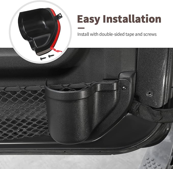 Front & Rear Door Side Insert Storage Box, Door Organizer Pockets Fit for 2018-2026 Jeep Wrangler JL JLU & Gladiator JT, 4Pcs Black Cup Holder Interior Storage Expansion Accessories