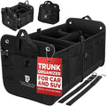 Trunk Organizer For Car, Suv, Truck | Premium Adjustable Multi Compartments Collapsible Car Trunk Organizer With Securing Straps & Non-Slip Bottom (Large Size, Black)