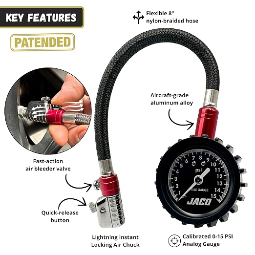 JACO ElitePro-X Low Pressure Tire Gauge with Lightning Chuck (0-15 PSI)