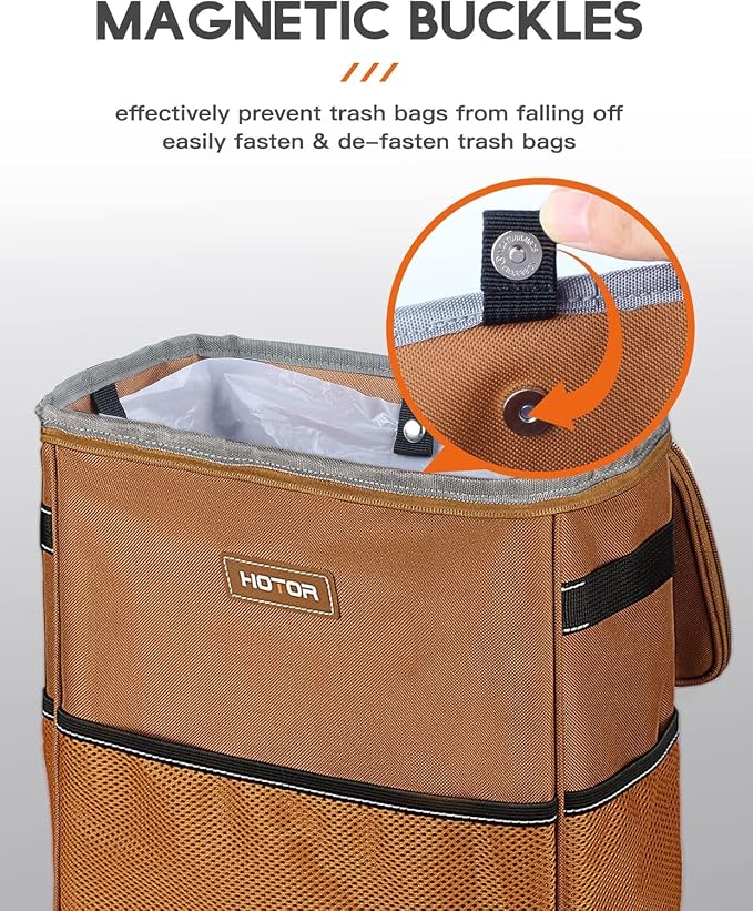 3 Gallons Car Trash Can, Ultra Large Capacity Organizer and Storage with Adjustable Straps & Magnetic Snaps, Waterproof Car Accessory for Interior Car Stuff Storage, Brown