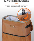 3 Gallons Car Trash Can, Ultra Large Capacity Organizer and Storage with Adjustable Straps & Magnetic Snaps, Waterproof Car Accessory for Interior Car Stuff Storage, Brown
