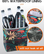 Car Trash Can with Lid and Storage Pockets - 100% Leak-Proof Organizer, Waterproof Garbage Can, Multipurpose Trash Bin for Car, 2 Gallons, Autumn Leaves