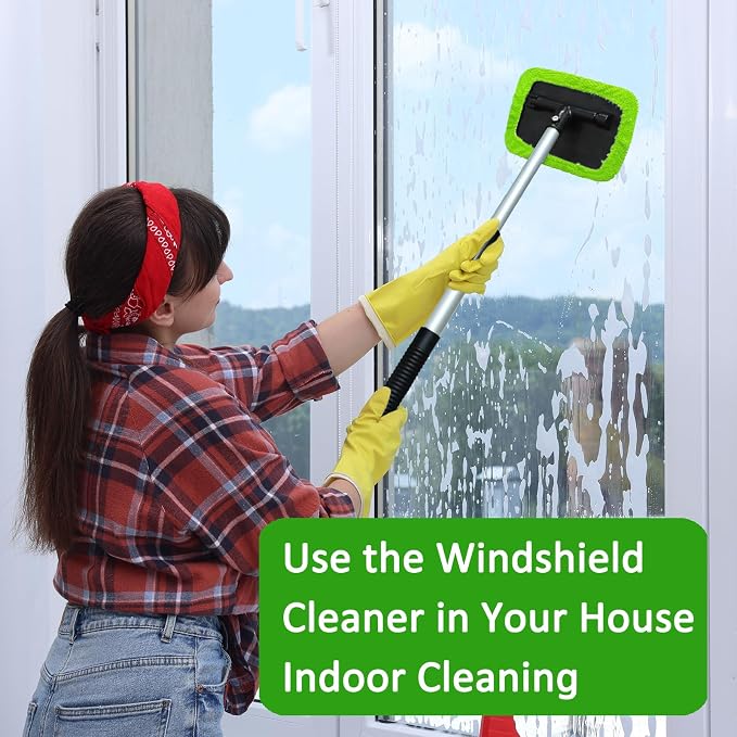 20 Pieces Windshield Cleaner Tool, Inside Car Windshield Cleaning Tool with 12 Microfiber Pads, 4 Spray Bottle, and Extendable Handles Car Window Cleaning Tool Kit, Green