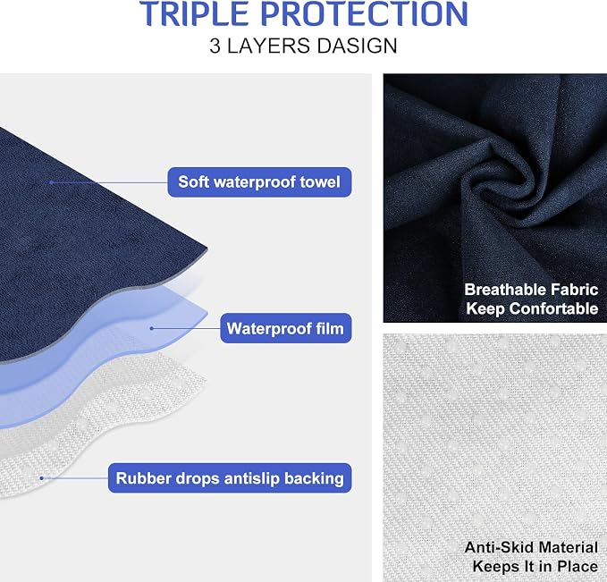 Waterproof Seat Cover Towel, Premium Sweat Carseat Protector, Perfect for Universal Anti-Slip Car Truck SUV Seat, Great for Surfing Yoga Gym Workout, Navy Blue