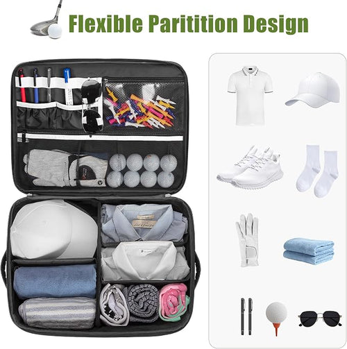 2 Layer Golf Trunk Organizer, Golf Car Storage Organizer with Individual Ventilated Compartment for 2 Pairs Shoes, Golf Car Locker for Balls, Clothes, Tees, Gloves, Accessories (White)