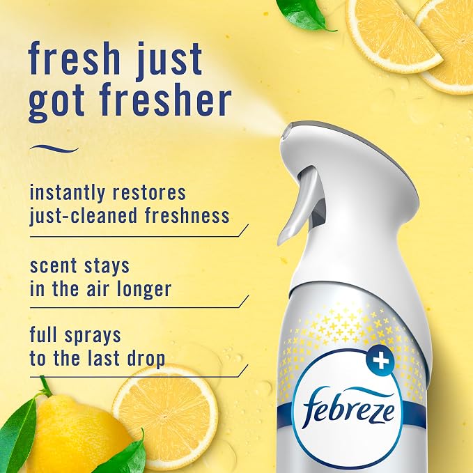 Air Mist, Air Freshener Spray, Odor Fighting Room Spray, Deodorizer for Home Bathroom Kitchen Office Apartment Dorm Room Classroom, Kitchen Odor Fighter Fresh Lemon Scent, 8.1oz, 3-pack
