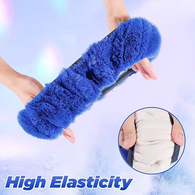 Furry Car Steering Wheel Cover with Fluffy Gear Shift Cover Soft Warm Non-Slip Car Decoration for Men Women Girls 2 PCS Set, Blue
