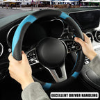 Black Blue Microfiber Leather Steering Wheel Cover 14 inch | Breathable Anti Slip Grip Cool Sporty Look Glow for Women Men