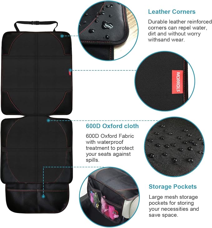 Car Seat Protector, 2 Pack Carseat Protector with Thick Padding, Baby/Pets for Child Car Seat-Mesh Pockets-Waterproof-Universal Size(Black)