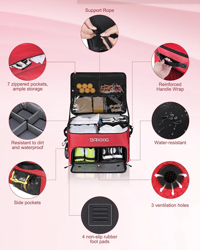 Golf Trunk Organizer, Waterproof Car Golf Locker with Separate Ventilated Compartment for 2 Pair Shoes, Golf Storage for Balls, Tees, Cap, Clothes, Gloves, Accessories, Gifts for Men, Women