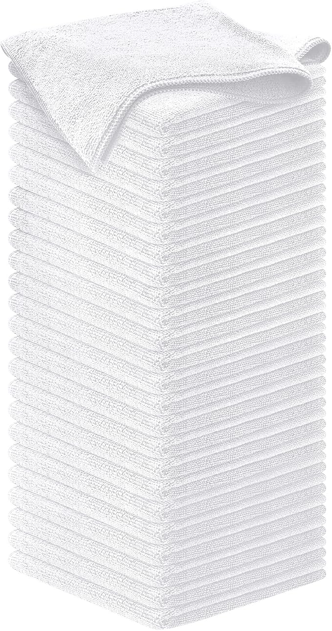 Microfiber Cleaning Cloth - White - 50Pcs (12.5x12.5 inch) High Performance - 1200 Washes, Ultra Absorbent Car Towel Traps Grime & Liquid for Streak-Free Mirror Shine - Car Washing Cloth